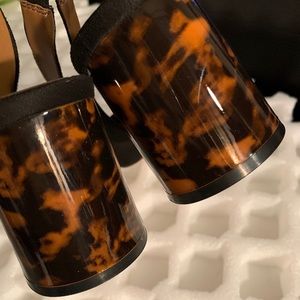 Black suede tortoise heel sling backs. Size 8.